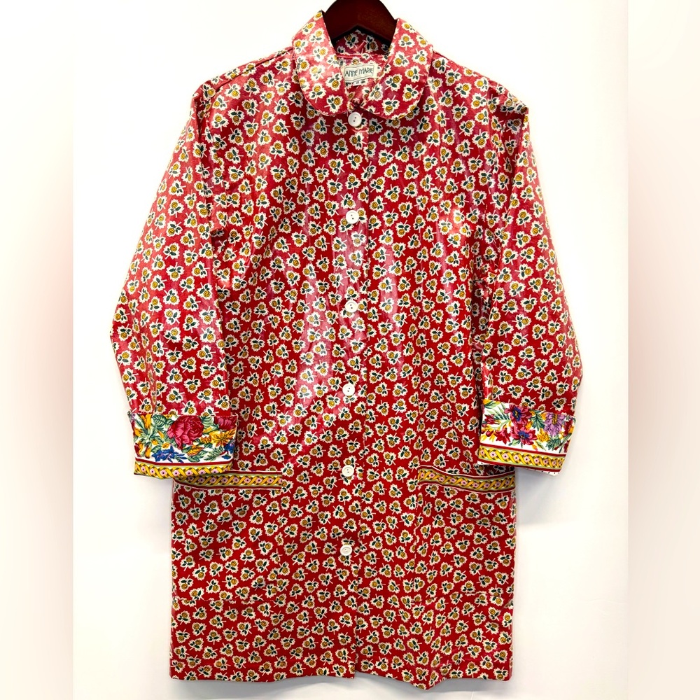 Vintage ANNE MARIE Floral Knee-Length Rain Jacket Women’s Sz 8 Flowered Pockets
